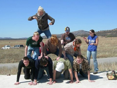 A human pyramid.